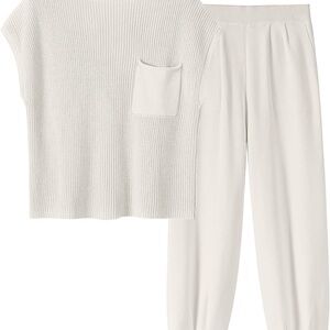 Women's Two Piece Outfit- Knit Sweater Pullover Crop Top & Pants Lounge SZ XXL